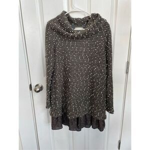 Altar'd State Women's Gray Cowl Neck Layered Lace Trim Sweater Tunic  Medium